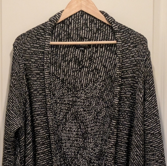 Vintage Putorti L/XL Chunky Black and White Knit Duster with Back Detail - Picture 2 of 8
